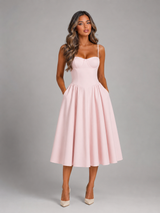 Women's Floral Corset Sweetheart Midi Dress
