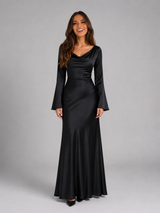 Women's Satin-Feel Long Sleeve Maxi Dress