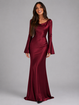 Women's Satin-Feel Long Sleeve Maxi Dress