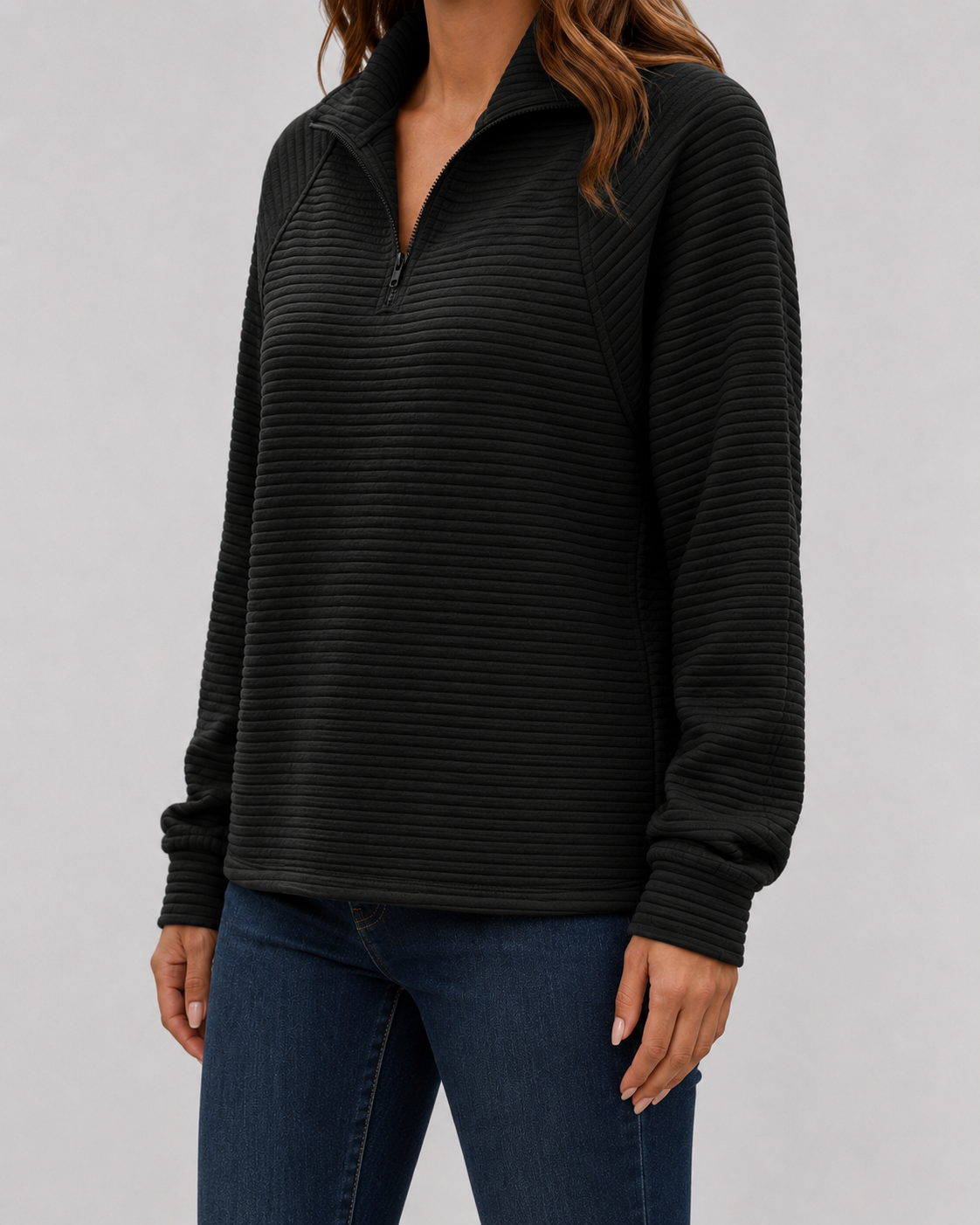 Women's Ribbed Quarter-Zip Pullover Sweater