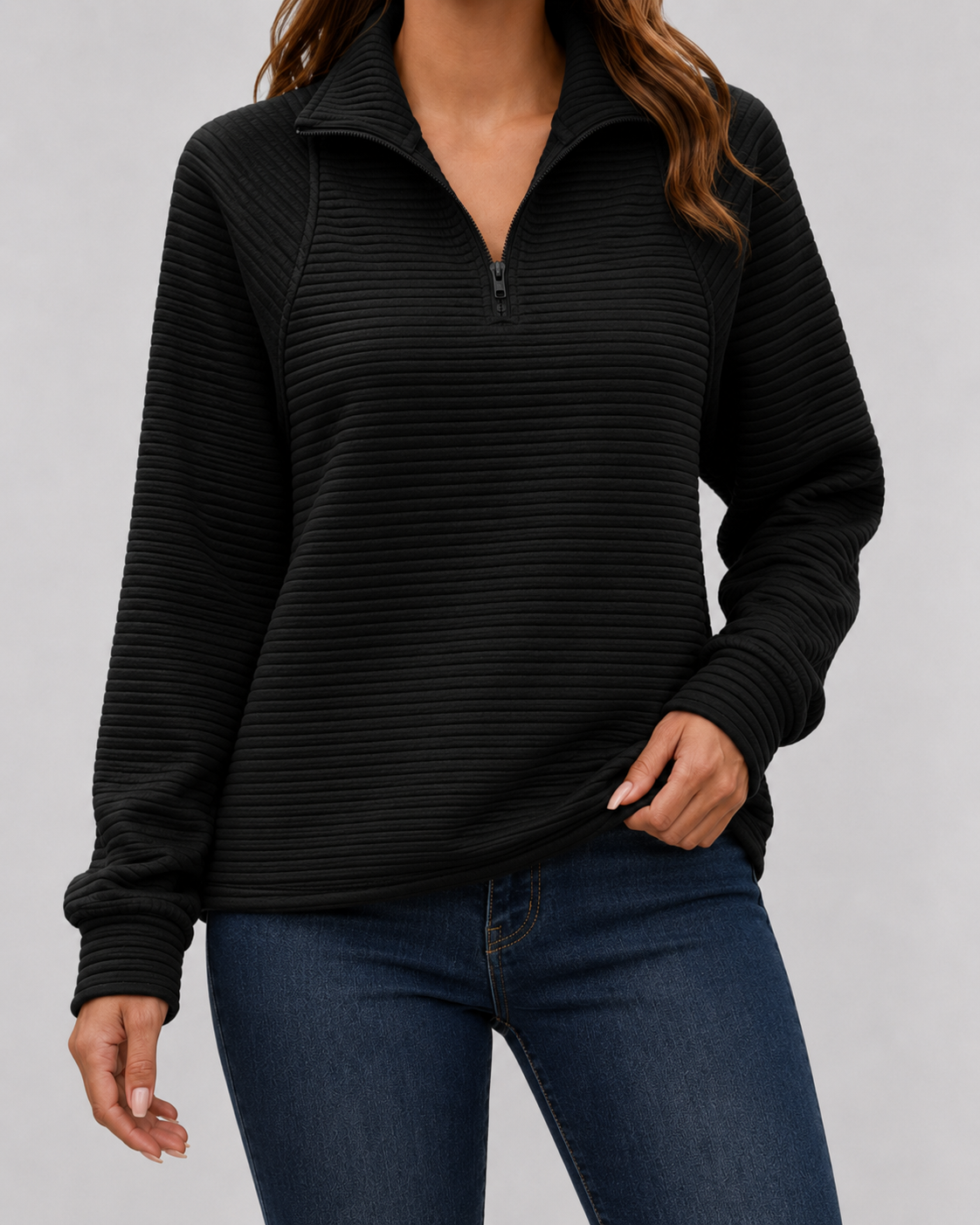 Women's Ribbed Quarter-Zip Pullover Sweater