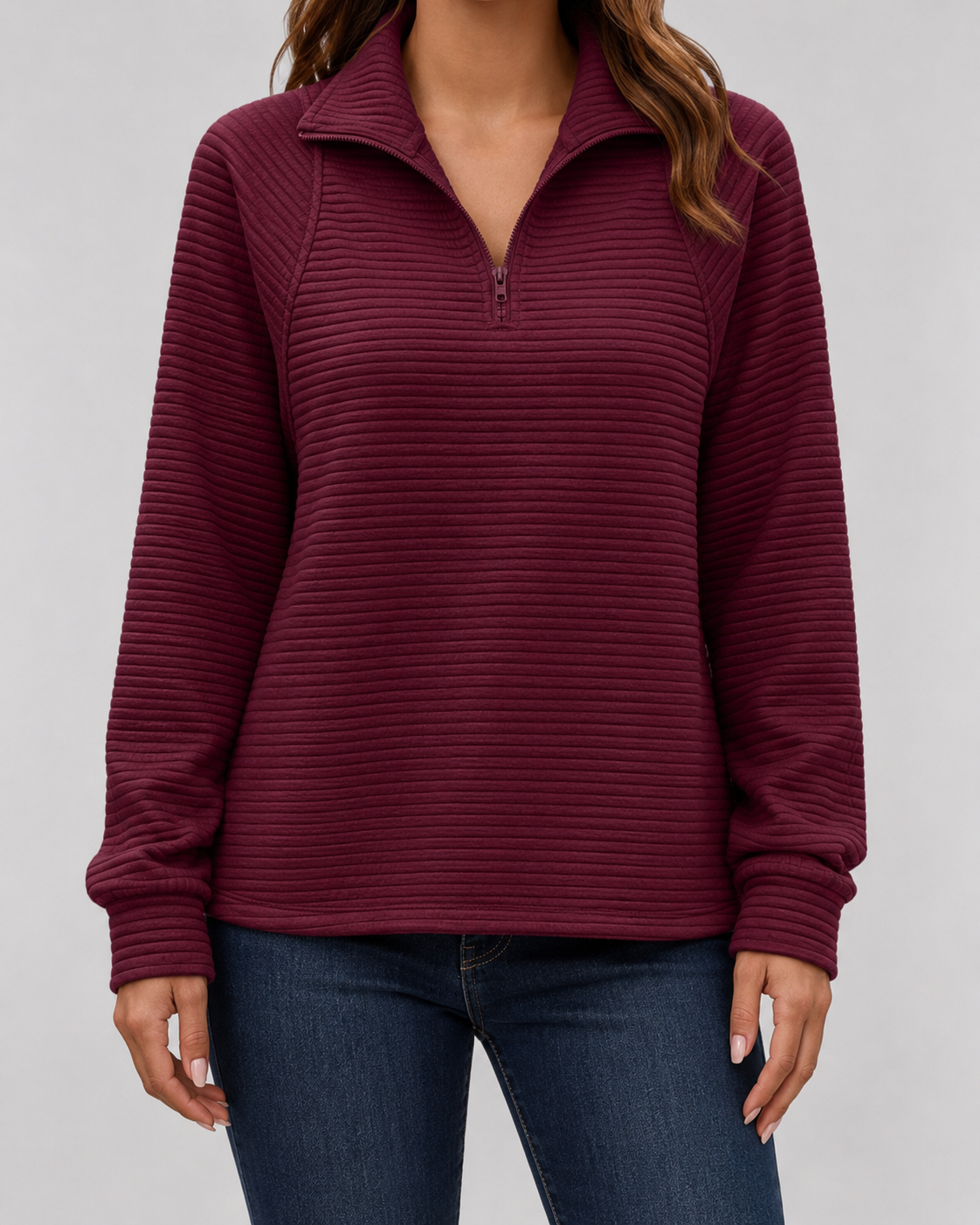 Women's Ribbed Quarter-Zip Pullover Sweater