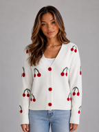 Women's Cherry Print Knit Cardigan