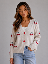 Women's Cherry Print Knit Cardigan