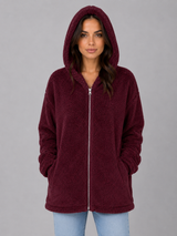 Women's Hooded Longline Teddy Cardigan