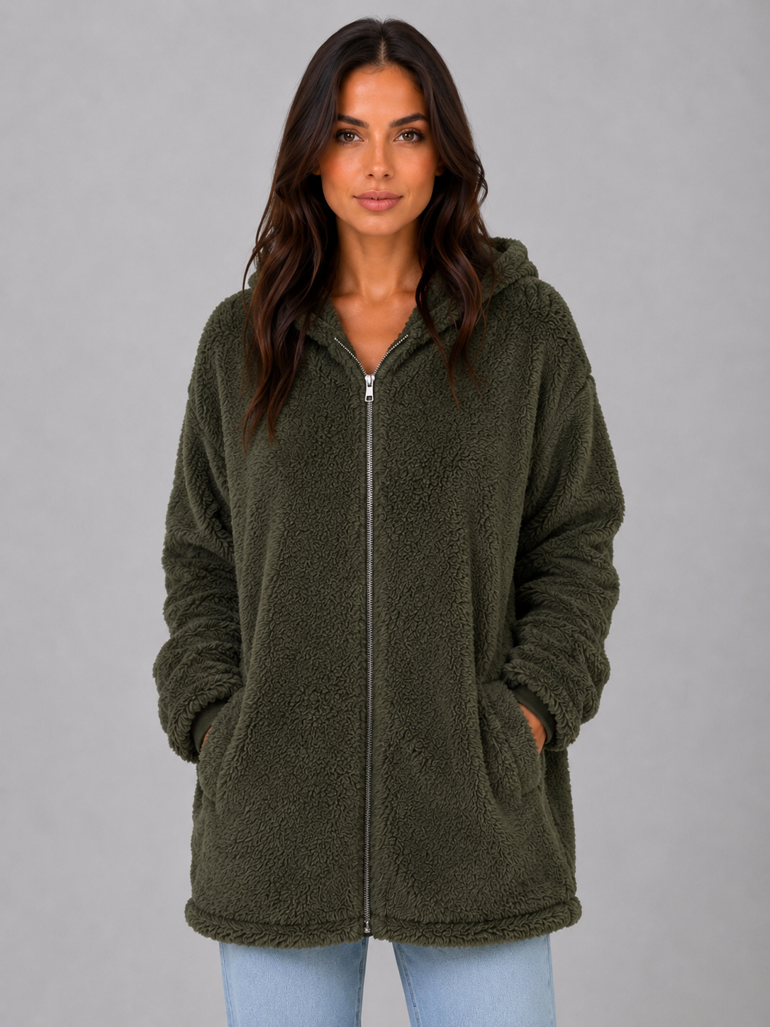 Women's Hooded Longline Teddy Cardigan