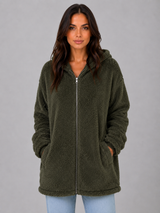 Women's Hooded Longline Teddy Cardigan