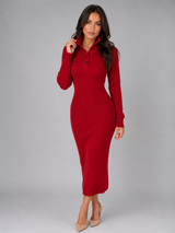 Women's Knitted Polo Midi Dress