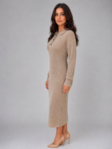 Women's Knitted Polo Midi Dress