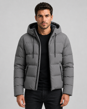 Men's Hooded Winter Puffer Jacket With Zip Pockets