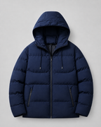 Men's Winter Puffer Jacket With Drawstring Hood & Zip Pockets