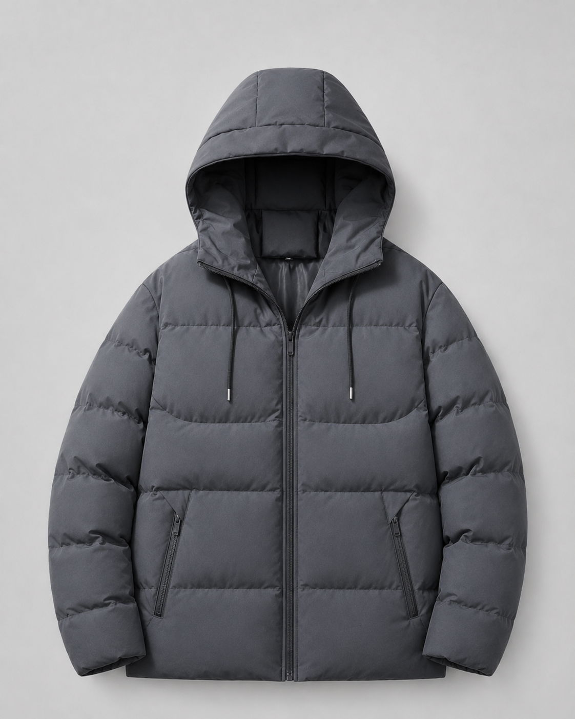 Men's Winter Puffer Jacket With Drawstring Hood & Zip Pockets
