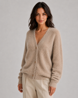 Women's Fluffy V-Neck Button-Front Cardigan