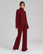 Women's Ribbed Knitted Co-Ord Set With Wide-Leg Trousers
